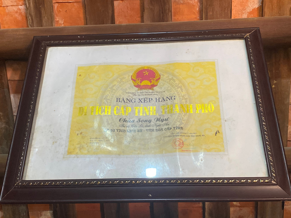 Chùa Song Ngư được UBND tỉnh Nghệ An công nhận là di tích lịch sử văn hoá cấp tỉnh.