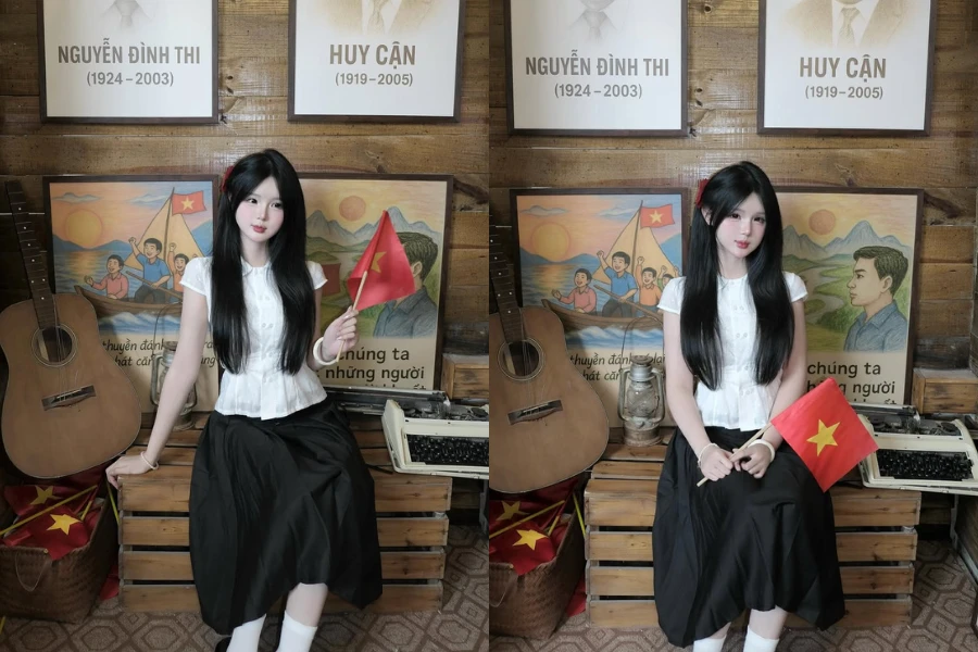 Hot girl được ví như AI hào hứng chia sẻ khoảnh khắc tại "cafe yêu nước"