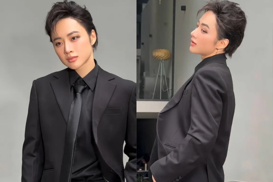 Angela Phương Trinh giao diện soái ca với vest đen lịch lãm