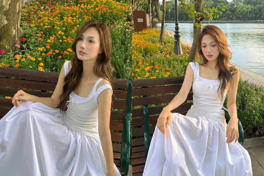 Nàng thơ Hoàng Khánh Ly khoe vẻ đẹp mong manh, tinh khôi bên hồ Gươm