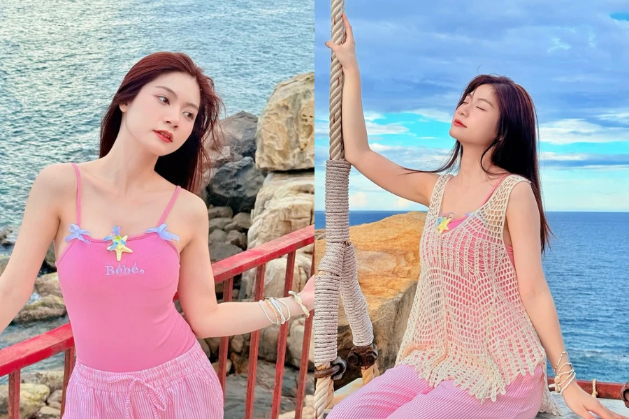 Bà xã streamer đình đám lên đồ đi biển hút ánh nhìn