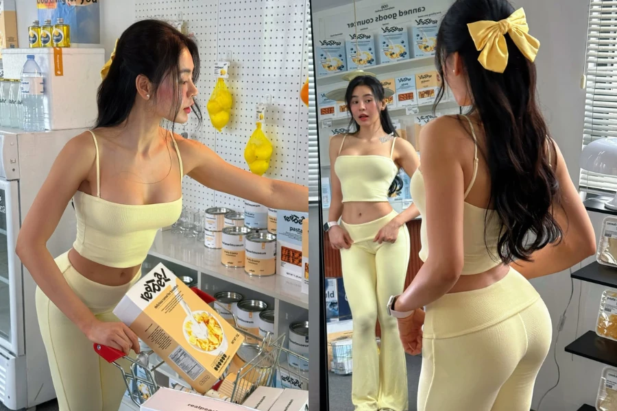 Hot girl phòng gym đốt mắt với trang phục bó sát đi siêu thị