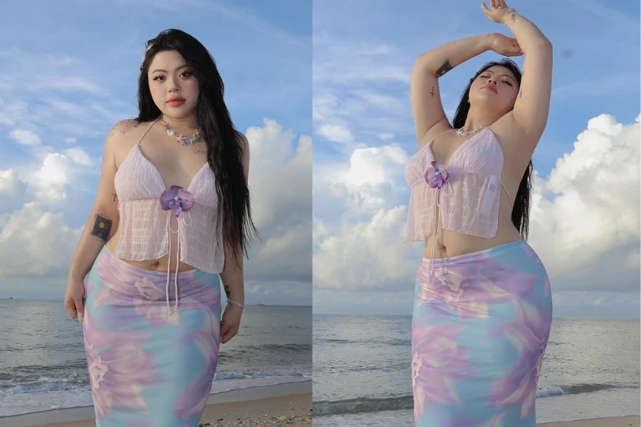 "Hot girl ngoại cỡ" Lâm Đồng tự tin khoe dáng bên bờ biển