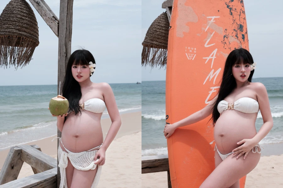 'Hot girl trứng rán' bụng bầu vượt mặt vẫn diện bikini cực slay