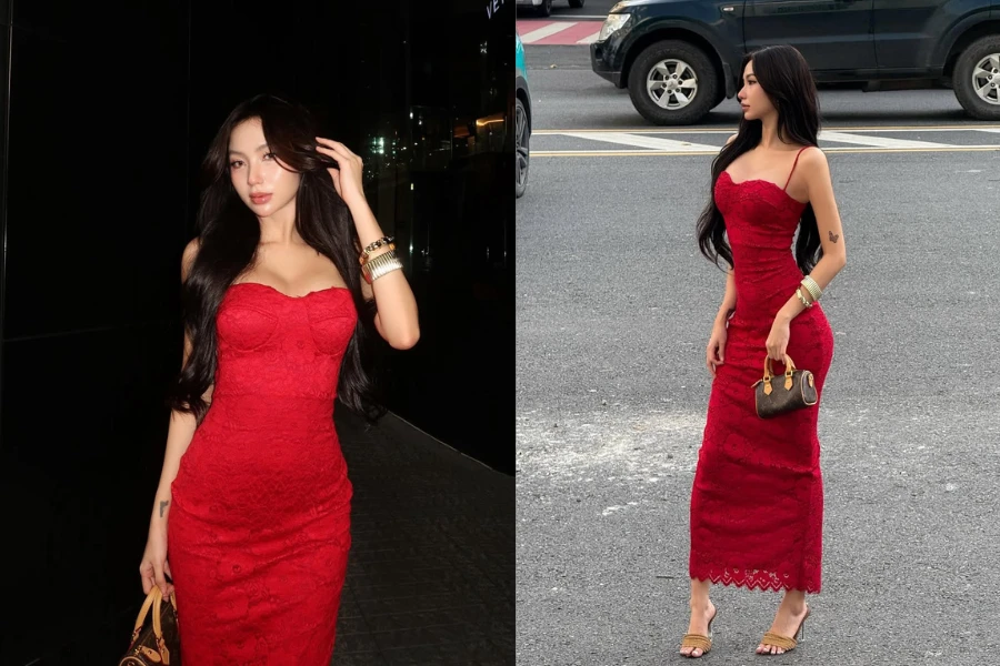 Tiktoker Quỳnh Như tự tin diện váy đỏ rực rỡ, thả dáng kiêu sa 