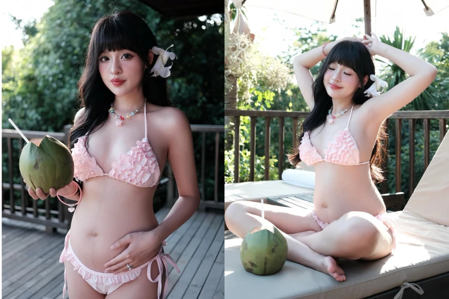 "Hot girl trứng rán" diện bikini, khoe bụng bầu rạng rỡ