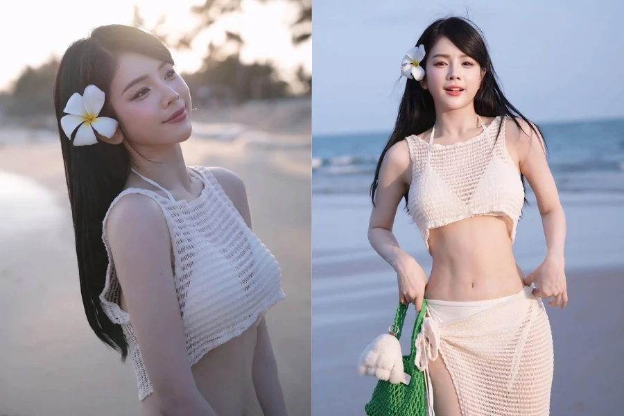 DJ Mie chăm diện thiết kế váy "lưới đánh cá" khi đi biển