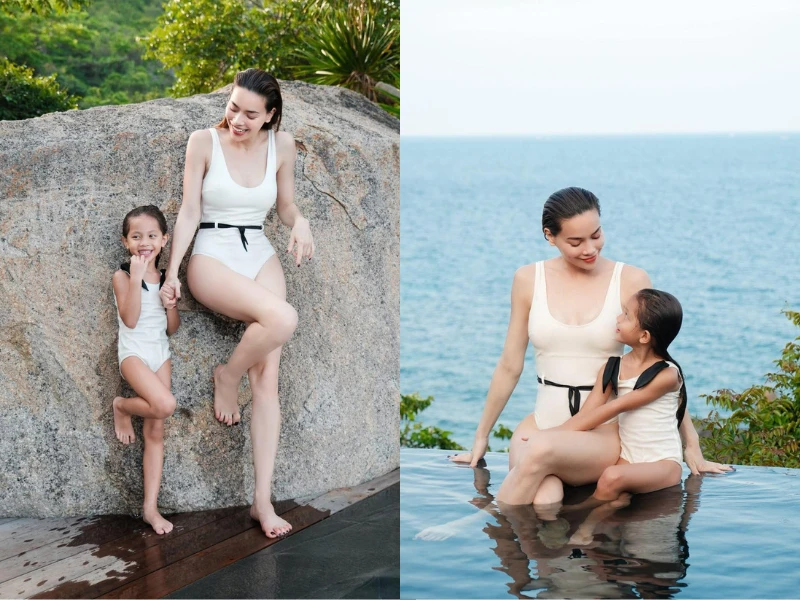 Hà Hồ diện áo tắm khoe đôi chân dài miên man bên con gái