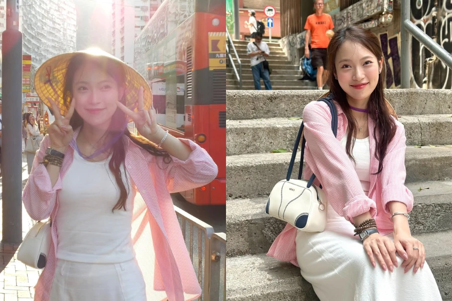 Khánh Vy du lịch Hong Kong, không quên mang nón lá Việt Nam