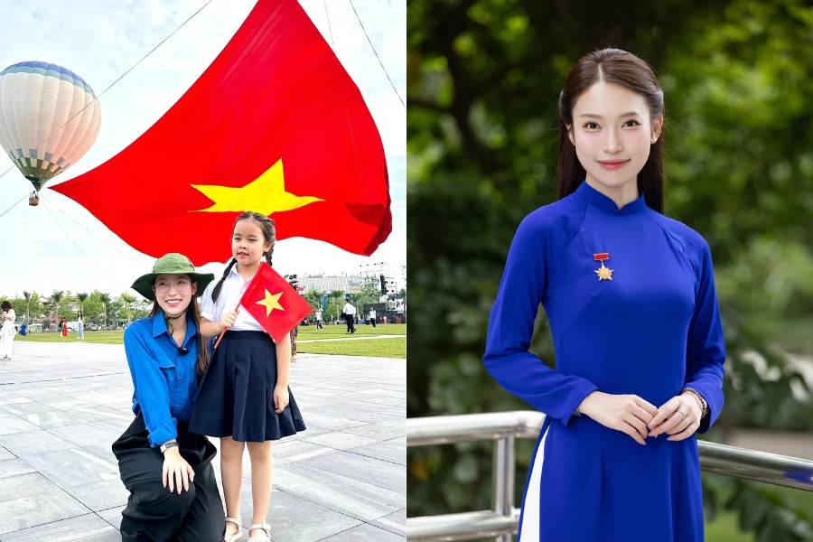 MC Khánh Vy xúc động trong khoảnh khắc check-in với đại kỳ