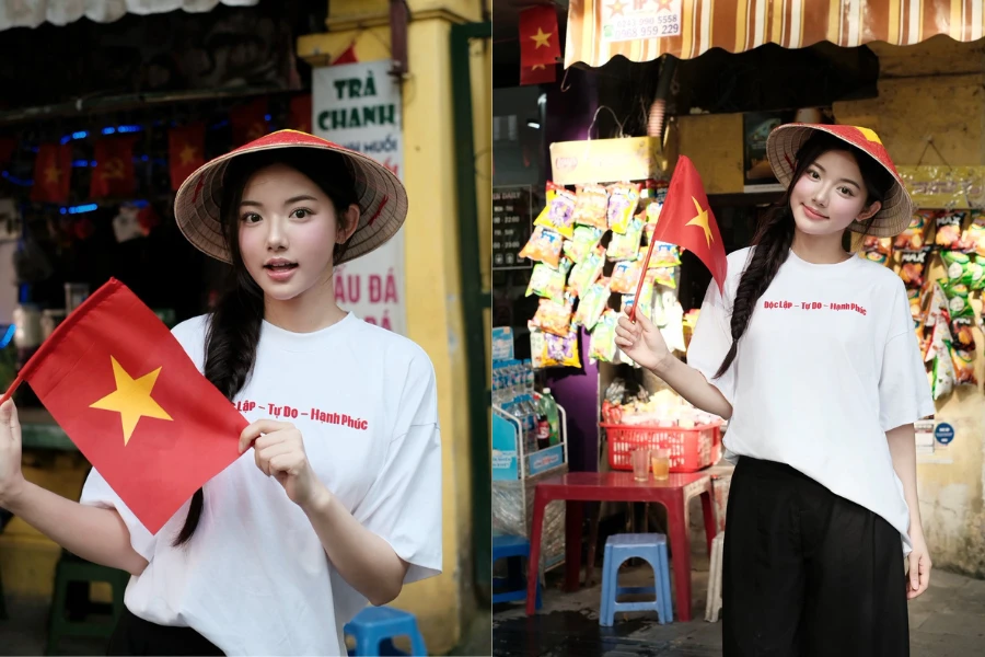 “Tiên nữ mukbang” rạng rỡ xuống phố, hòa mình vào không khí trước thềm 2/9