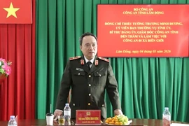 Thiếu tướng Trương Minh Đương, Ủy viên Ban Thường vụ Tỉnh ủy, Bí thư Đảng ủy, Giám đốc Công an tỉnh Lâm Đồng phát biểu tại buổi kiểm tra.