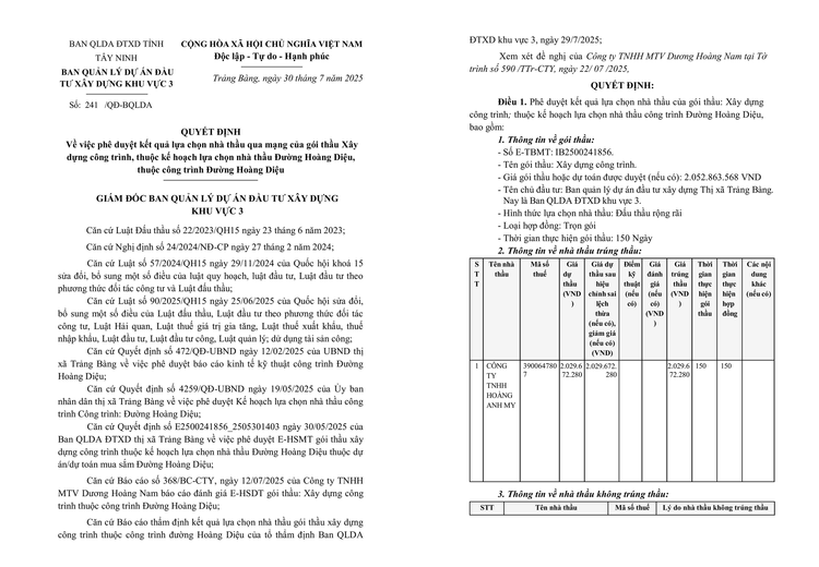 Trích một phần Quyết định số 241/QĐ-BQLDA. Nguồn MSC. qdinh-241.png