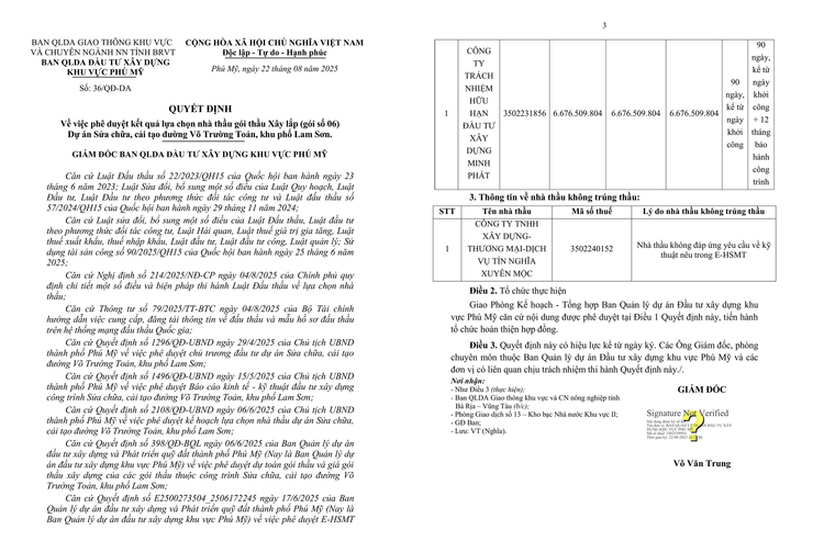 Trích một phần Quyết định số 36/QĐ-DA. Nguồn MSC. qdinh-36.png