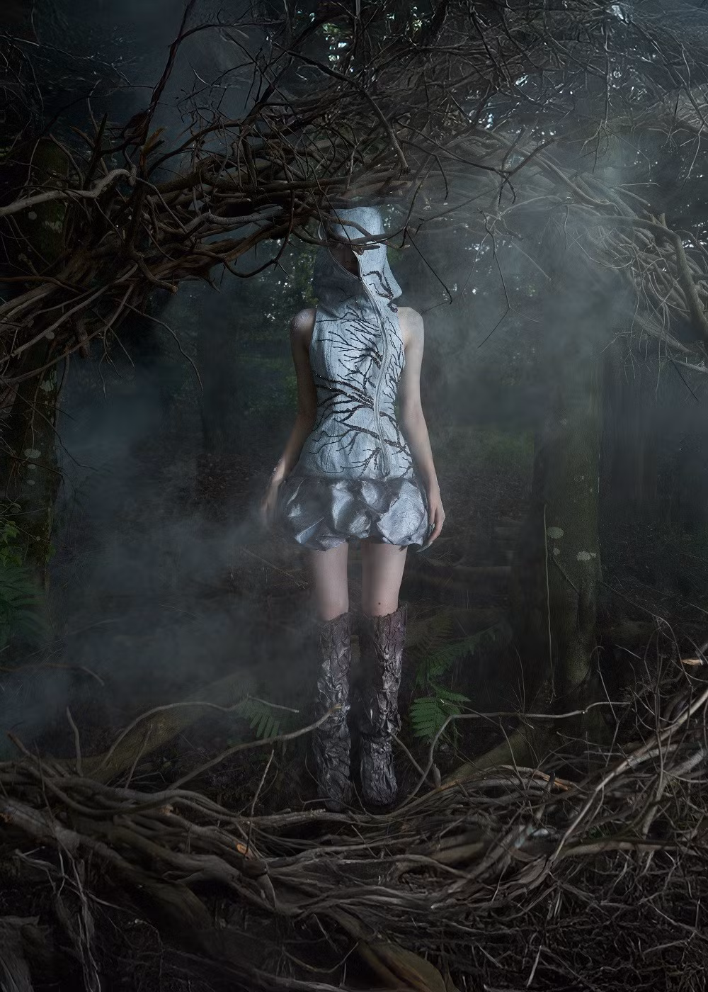 Các lớp chất liệu được xử lý cẩn thận để tái hiện không gian rừng Tà Xùa một cách sinh động, đầy tầng sâu.