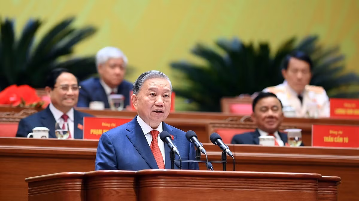 Đồng chí Tô Lâm, Tổng Bí thư Ban Chấp hành Trung ương Đảng Cộng sản Việt Nam khóa XIV đọc Diễn văn bế mạc Đại hội đại biểu toàn quốc lần thứ XIV của Đảng.