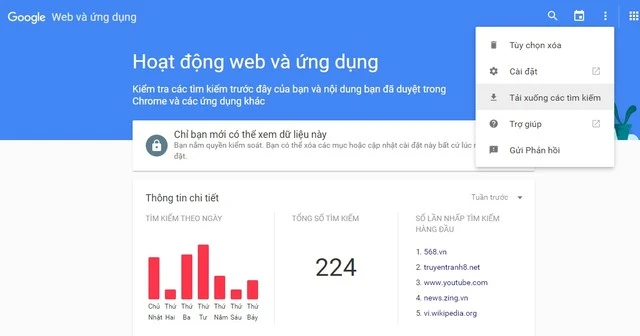 Hướng dẫn cách tải về lịch sử tìm kiếm trên Google