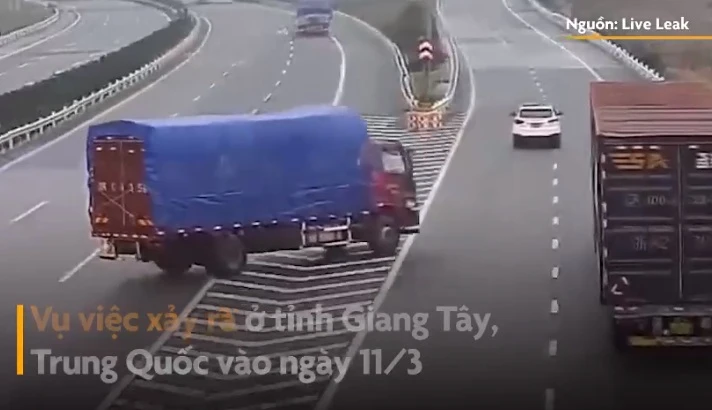 Video: Tài xế xe tải phanh gấp, gây tai nạn trên cao tốc 