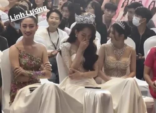 Lương Thùy Linh co ro vì lạnh, lấy váy của Mai Phương làm chăn