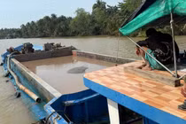 Phát hiện tàu sắt chở 200 m3 cát lậu ở Vĩnh Long