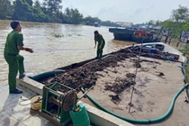 Bắt giữ sà lan chở lượng lớn cát lậu ở Vĩnh Long