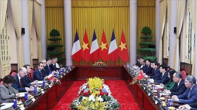 Chủ tịch nước Lương Cường hội đàm với Tổng thống Pháp Macron