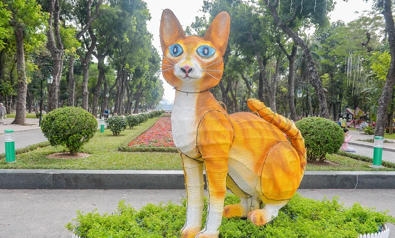 Tượng mèo hình thù lạ ở công viên Thống Nhất