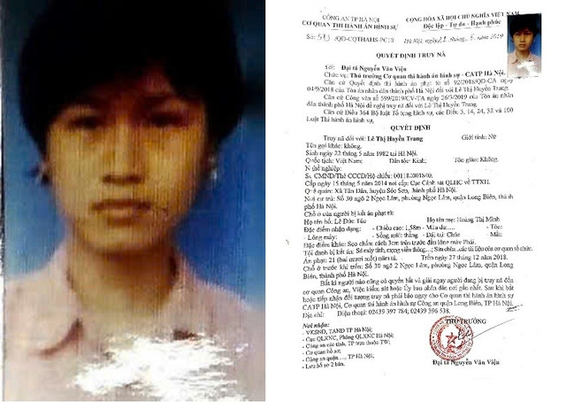 Đối tượng Lê Thị Huyền Trang và quyết định truy nã. 4-3722.jpg