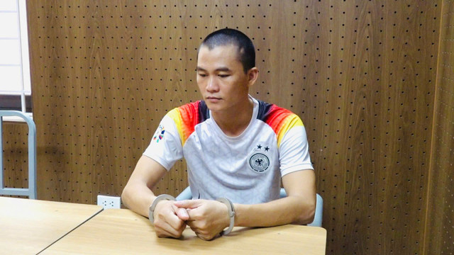 Đối tượng Lê Văn Thiện tại cơ quan Công an. 5.jpg
