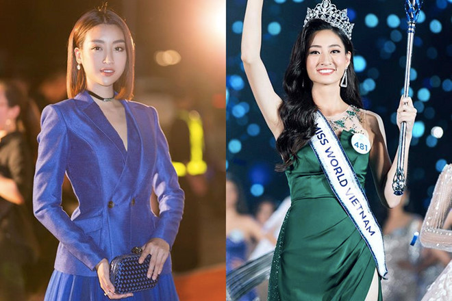 Hai người đẹp đều ưa chuộng những kiểu váy xẻ để khoe vóc dáng gợi cảm trước công chúng. Tuy nhiên, Đỗ Mỹ Linh có phần tinh tế và thanh lịch hơn khi biết cách tiết chế khoảng hở vừa đủ, cùng phụ kiện đi kèm. Còn Hoa hậu Thế giới Việt Nam trông ngọt ngào, nữ tính với lối trang điểm nhẹ nhàng.