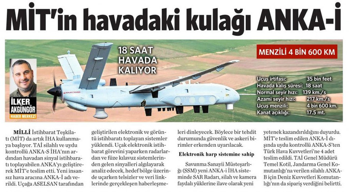 Hôm 6/3, quân đội Syria ra thông báo chiếc máy bay không người lái độc nhất vô nhị và cực kỳ hiện đại của Thổ Nhĩ Kỳ đã bị bắn hạ, đó là phiên bản trinh sát điện tử (ELINT) Anka-I.