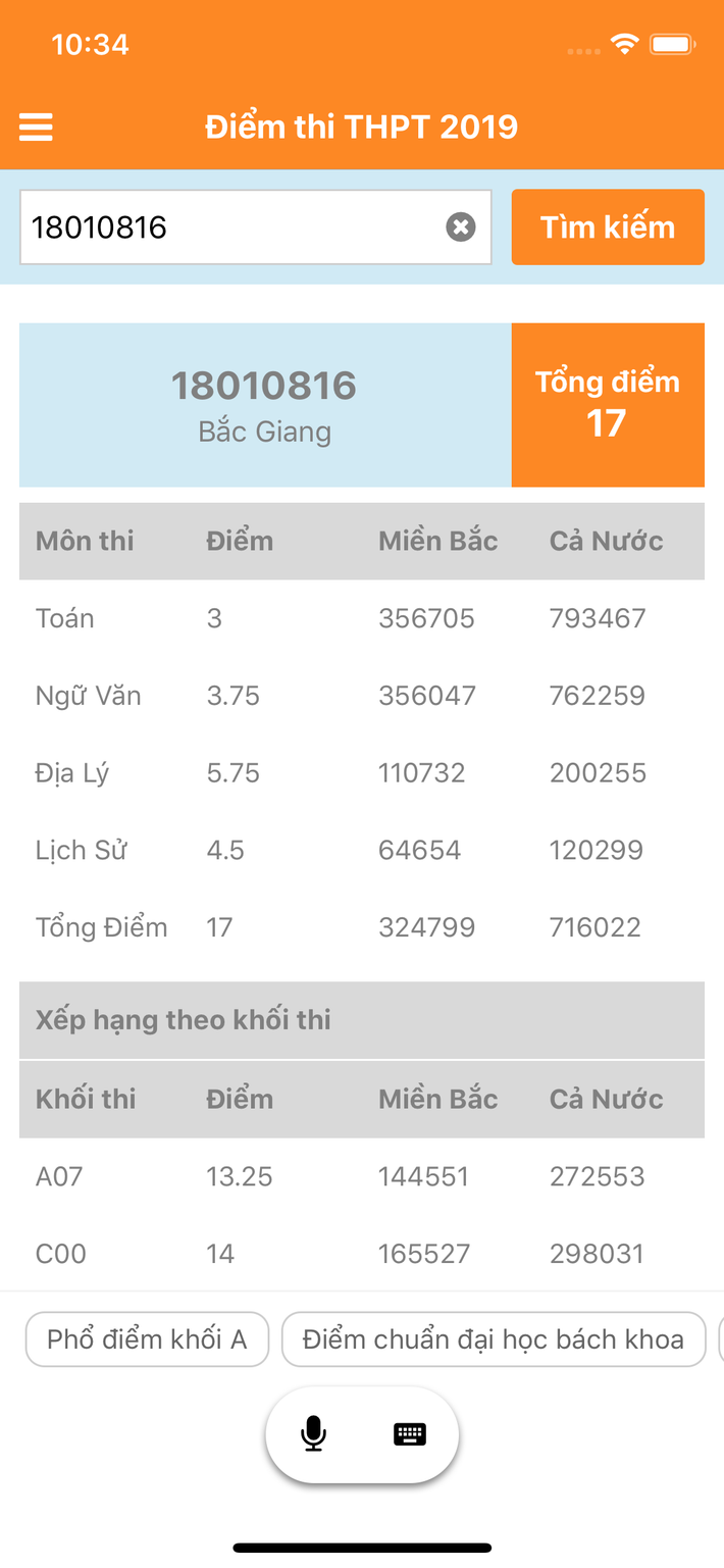 Ứng dụng trợ lý mùa thi KAMI ngoài cung cấp điểm của thí sinh, còn cho biết thứ hạng của thí sinh trong một vùng đối tượng nhất định, đây là những thông tin rất hữu ích, được các thí sinh rất quan tâm. KAMI hỗ trợ thí sinh tra cứu một cách nhanh chóng và tiện lợi bằng ngôn ngữ tự nhiên tiếng Việt.