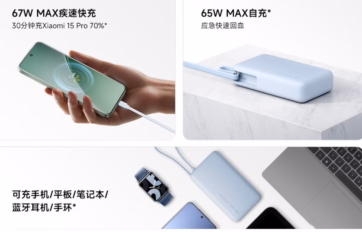 Đúng như tên gọi, viên pin có dung lượng 10.000mAh. Một tính năng đáng giá khác là khả năng tự sạc lại với công suất 65W, giúp sạc đầy pin chỉ trong chưa đầy 1,5 giờ.
