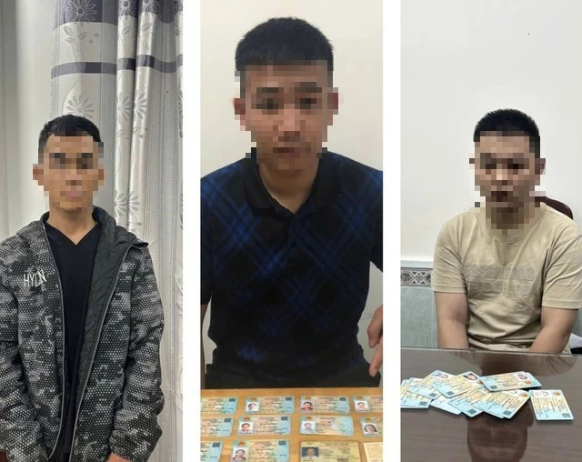 Các đối tượng gồm Lê Xuân Trường, Nguyễn Hồng Phong và Lê Tấn Thu ( Ảnh: Công an Quảng Ngãi)