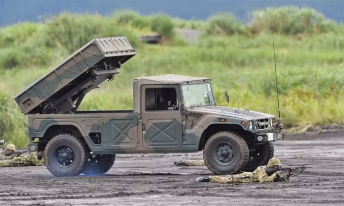 Bệ phóng thuộc tổ hợp Type 96 trong cuộc diễn tập của Lực lượng Phòng vệ Nhật Bản tháng 3/2014. Ảnh: JSDF