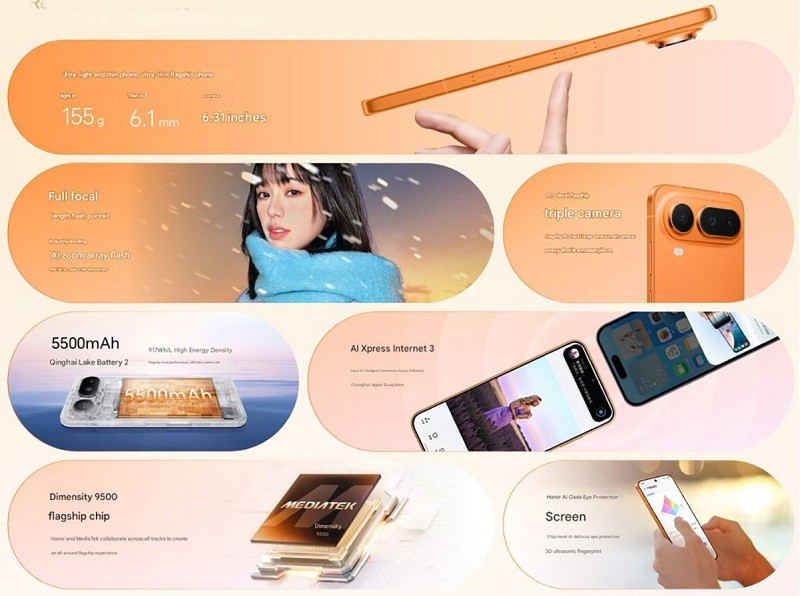 Điện thoại được trang bị bộ xử lý MediaTek Dimensity 9500 cùng với RAM LPDDR5x lên đến 16GB và bộ nhớ trong UFS 4.1 1TB. Điện thoại chạy hệ điều hành MagicOS 10 dựa trên Android 16.