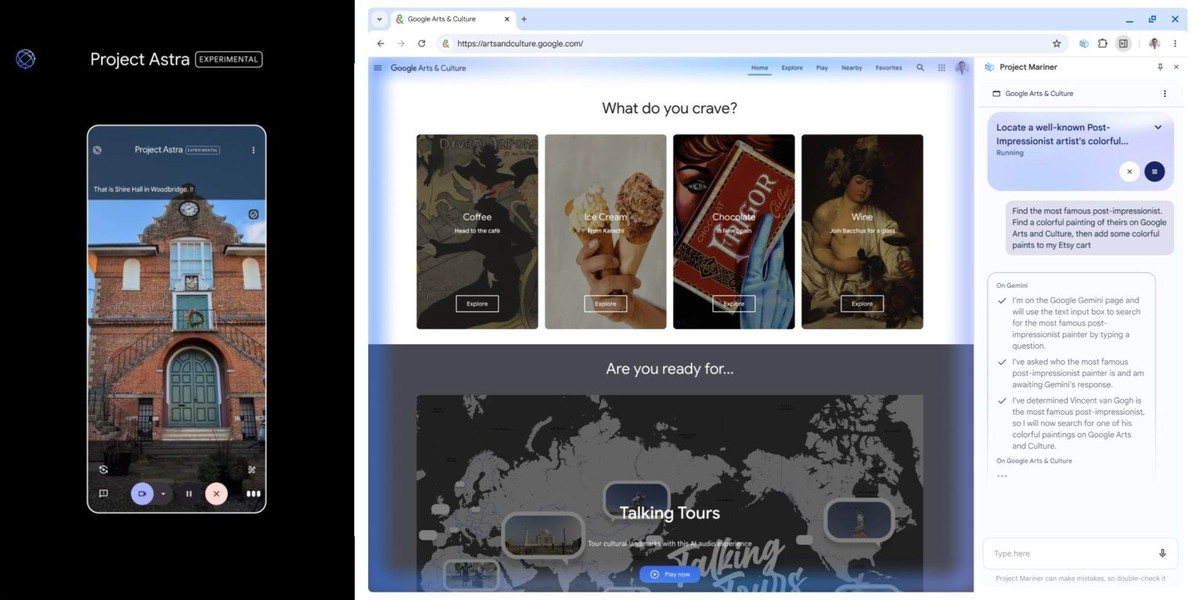Một số phiên bản trước của mô hình này đã được thử nghiệm trong các dự án nội bộ như AI Mode và Project Mariner, nơi AI có thể tự động hoàn thành nhiệm vụ trong trình duyệt, ví dụ như thêm sản phẩm vào giỏ hàng dựa trên danh sách nguyên liệu người dùng cung cấp.