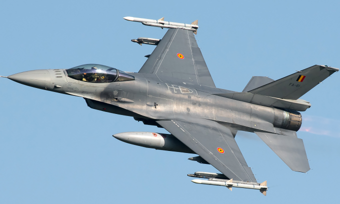 Tiêm kích F-16 Bỉ bay hồi năm 2021. Ảnh: Jet Photos