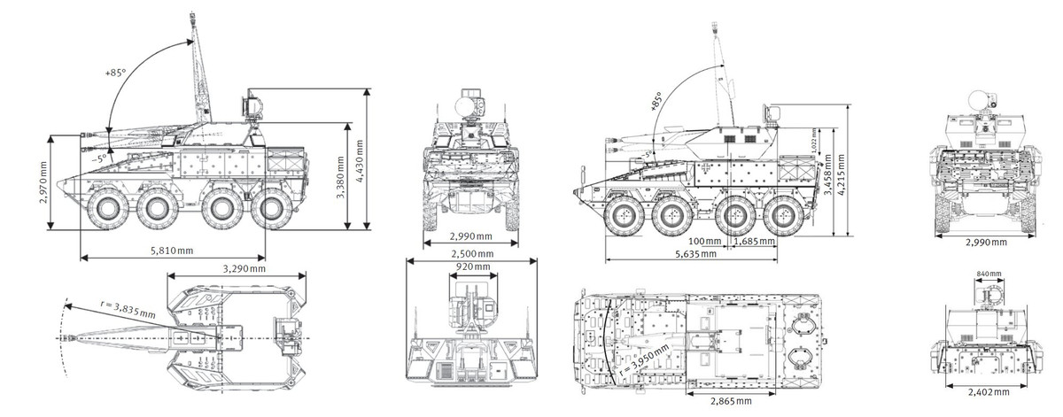 Tháp pháo hỗ trợ bộ thu thập mục tiêu radar kép với mảng quét điện tử chủ động cố định hoặc ăng-ten AESA để có phạm vi phủ sóng 360 độ, kết hợp với nhiều gói cảm biến quang điện tử gắn trên nóc để theo dõi và nhận dạng mục tiêu cả ngày.