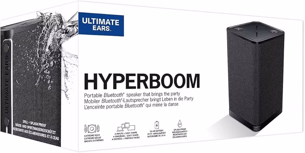 Có bốn tùy chọn đầu vào: hai Bluetooth, một phụ trợ và một quang học, giúp bạn và bạn bè có thể kết nối và dễ dàng chuyển đổi giữa các thiết bị. Được tích hợp công nghệ cân bằng thích ứng, loa có thể đánh giá mức độ tiếng ồn xung quanh và điều chỉnh đầu ra âm thanh cho phù hợp, mang đến trải nghiệm phong phú. Một trong những điểm tuyệt vời nhất của Hyperboom là loa được trang bị chuẩn IPX4, giúp thân loa an toàn trước các sự cố tràn và bắn nước, biến nó thành một loa Bluetooth chống nước tuyệt vời. Được Consumer Reports đánh giá 68 điểm, loa có thể được mua với giá 399,99 đô la trên Amazon.