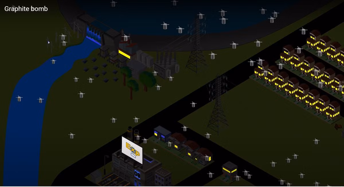 Mỗi quả bom chùm khi tách ra trên không trung sẽ triển khai hàng trăm quả bom chì mang theo rất nhiều sợi nhỏ chỉ 0.025mm bao phủ như mạng nhện lên toàn bộ hệ thống điện lưới vốn chỉ là các dây trần không có lớp vỏ cách điện.