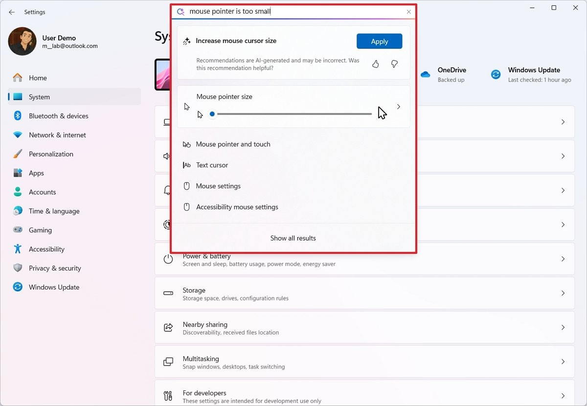 Là một phần trong những cải tiến của ứng dụng Cài đặt, Microsoft đang bổ sung tác nhân AI mới giúp bạn nhanh chóng tìm và sửa đổi cài đặt hệ thống bằng AI. Tính năng này đã có trước đây, nhưng chỉ giới hạn ở máy tính Copilot+ sử dụng bộ xử lý Snapdragon. Trong bản phát hành này, tính năng này sẽ được mở rộng sang máy tính Copilot+ sử dụng bộ xử lý AI AMD và Intel. Khi sử dụng tính năng này, bạn có thể tìm thấy các cài đặt một cách nhanh chóng, nhưng tác nhân AI cũng sẽ cung cấp tùy chọn cấu hình tính năng tự động khi được bạn cho phép.