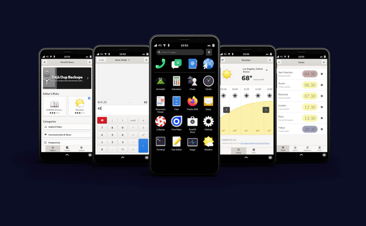 Liberty Phone cũng không chạy trên hệ điều hành Android hoặc iOS. SoC của nó, được sản xuất bởi công ty bán dẫn Hà Lan NXP ở Austin, Texas, được thiết kế cho ô tô, chứ không phải điện thoại thông minh. Nó chạy trên PureOS do Purism phát triển, chỉ hỗ trợ các chức năng cơ bản như gọi điện, nhắn tin và duyệt web, cùng với một số ứng dụng đơn giản như máy tính.