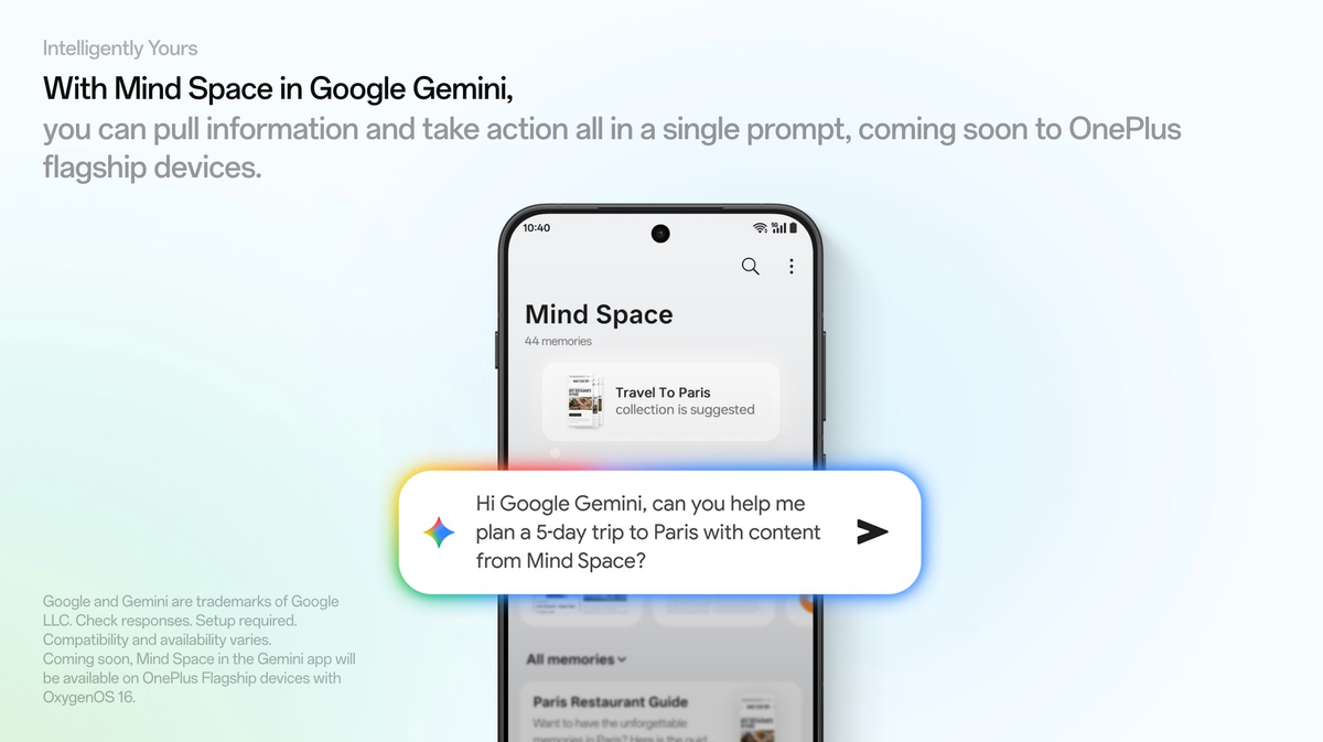 Triết lý thiết kế của OxygenOS 16 đặt AI làm trọng tâm. Điểm nổi bật nhất là Plus Mind, không gian dữ liệu thông minh hoạt động như một “ngân hàng thông tin cá nhân”, nơi người dùng có thể lưu trữ, tổ chức và truy xuất mọi nội dung hiển thị trên màn hình thông qua Mind Space.