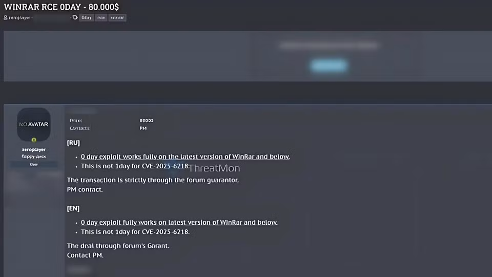 Tin tặc rao bán lỗ hổng với giá 80.000 USD trên chợ đen. Ảnh chụp màn hình