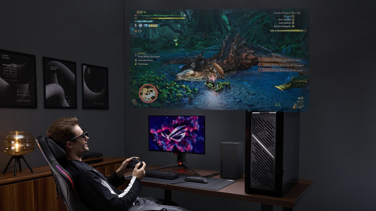 Thay vì một màn hình gaming cỡ lớn truyền thống, ASUS chọn cách tiếp cận khác: đưa trải nghiệm hiển thị cỡ "Big Format Gaming Display" lên một thiết bị đeo.