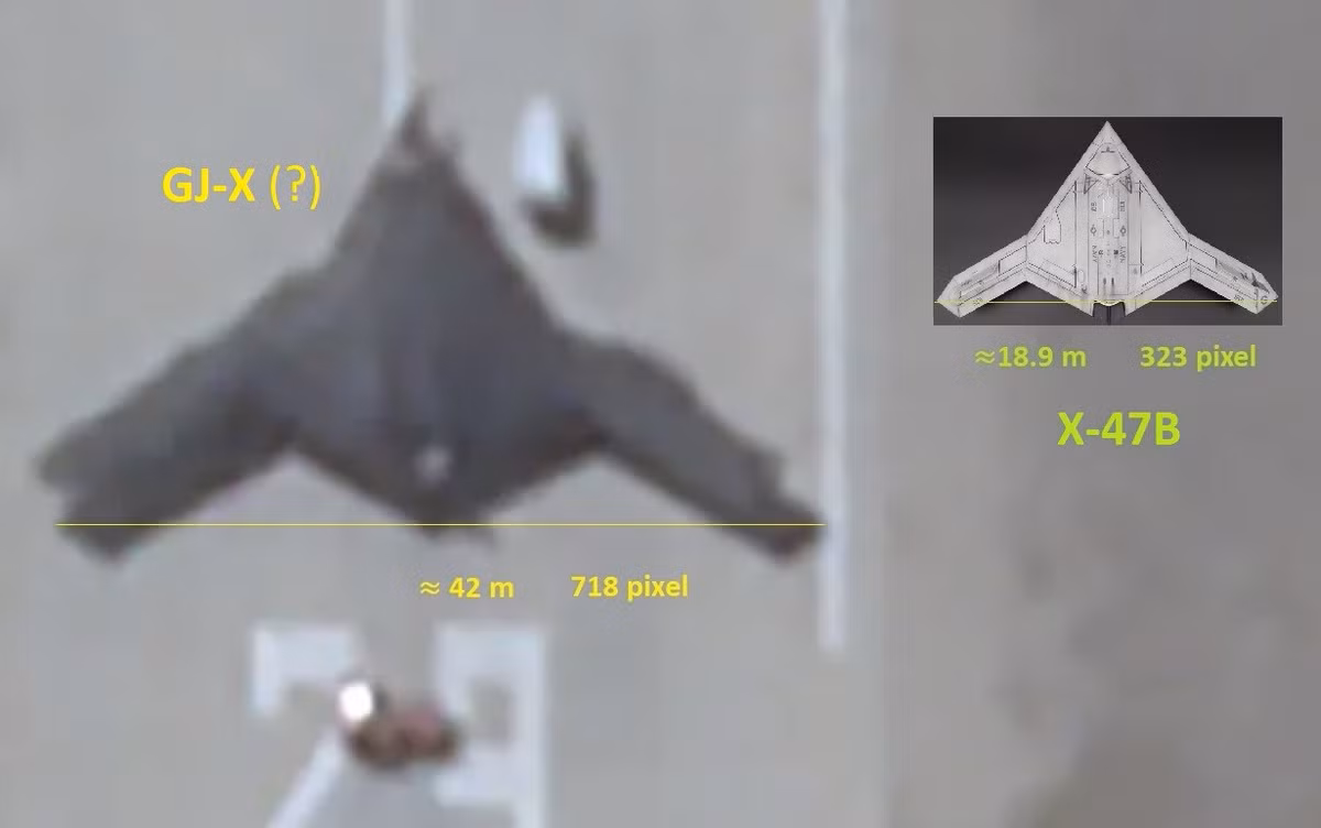 GJ-X sử dụng bố cục cánh bay liền khối kiểu “cánh diều cong”, phần gốc cánh dày, đầu cánh hơi cụp, toàn bộ kết cấu trông như một cánh cung kéo căng. Toàn thân được thiết kế tối ưu cho khả năng tàng hình.