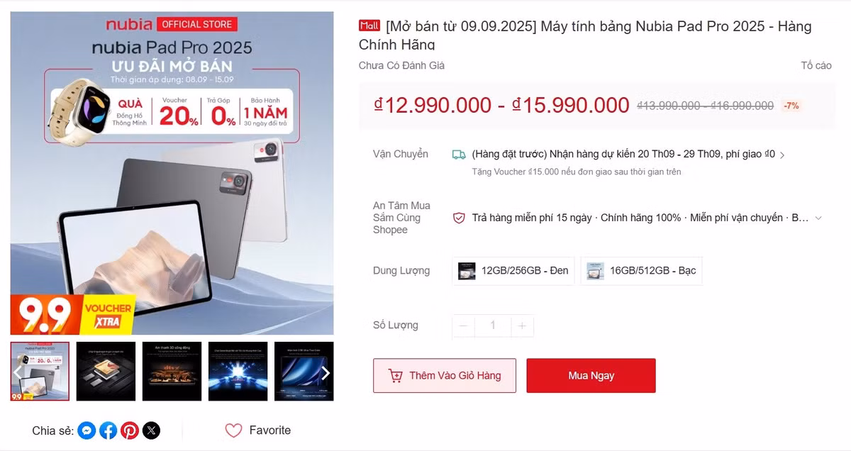 Tại Việt Nam, nubia Pad Pro được mở bán với giá 12,99 triệu đồng cho bản 12 GB RAM + 256 GB bộ nhớ trong và 15,99 triệu đồng cho bản 16 GB RAM + 512 GB bộ nhớ trong.