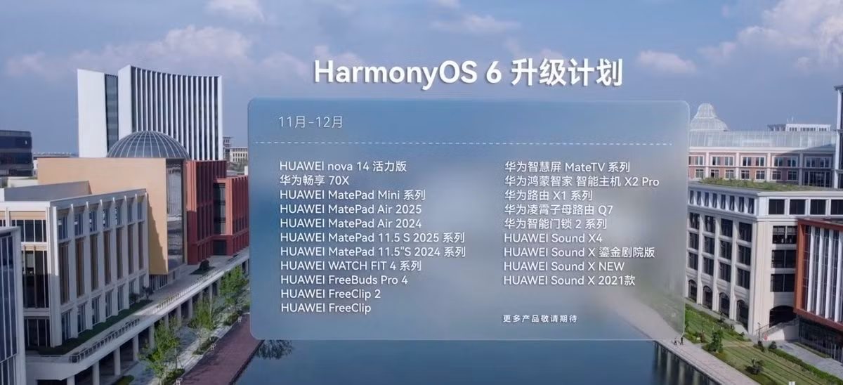  Mate 70 Series, Mate 60 Series, Mate X6, Mate X5, Pura 80, Pura 70, Pocket 2, Nova 14, Nova 13 và Nova 12. MatePad Pro 13.2 (các đời 2023 – 2025), MatePad Pro 12.2 (2024), MatePad 11 Pro 2024. Các dòng Mate XT Ultimate Design, Watch GT 5 và các sản phẩm nhà thông minh sẽ nhận bản Closed Beta.