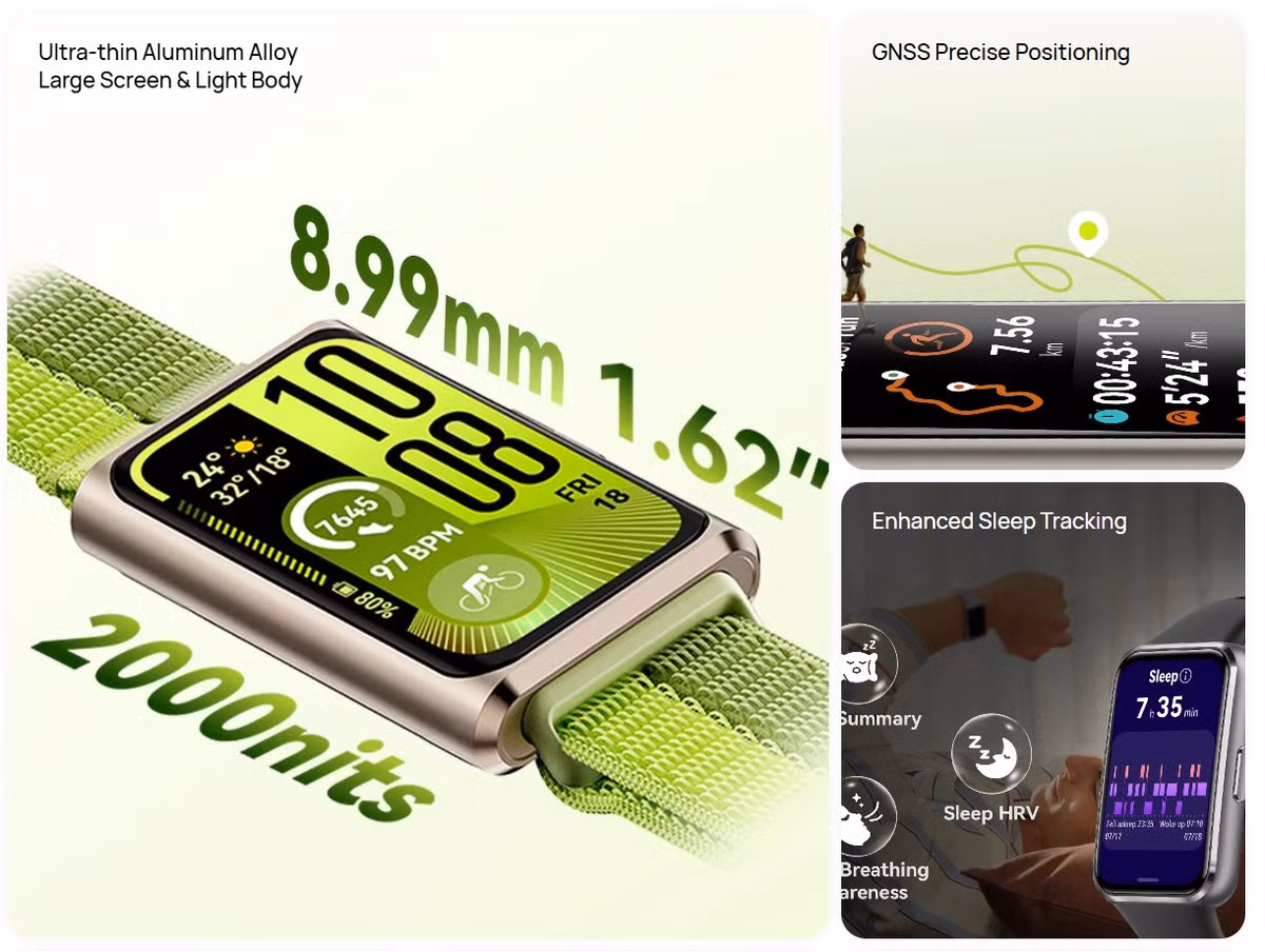 Huawei cũng tích hợp hệ thống định vị GNSS độc lập trên phiên bản này, cho phép người dùng theo dõi quãng đường khi chạy bộ hoặc đạp xe ngoài trời mà không cần mang theo điện thoại.